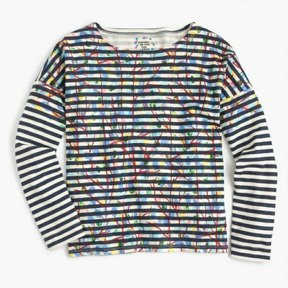 J. Crew Striped t-shirt with Painted Flowers